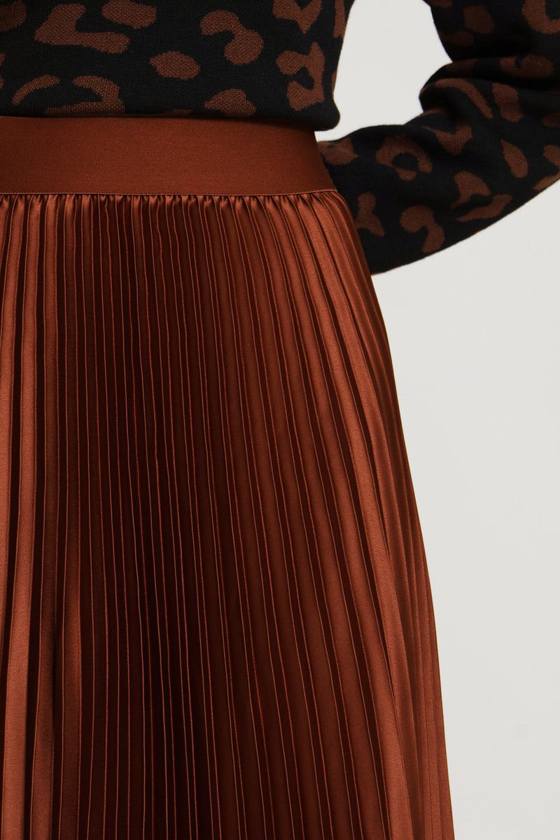 Pleated Satin Maxi Skirt - Copper
