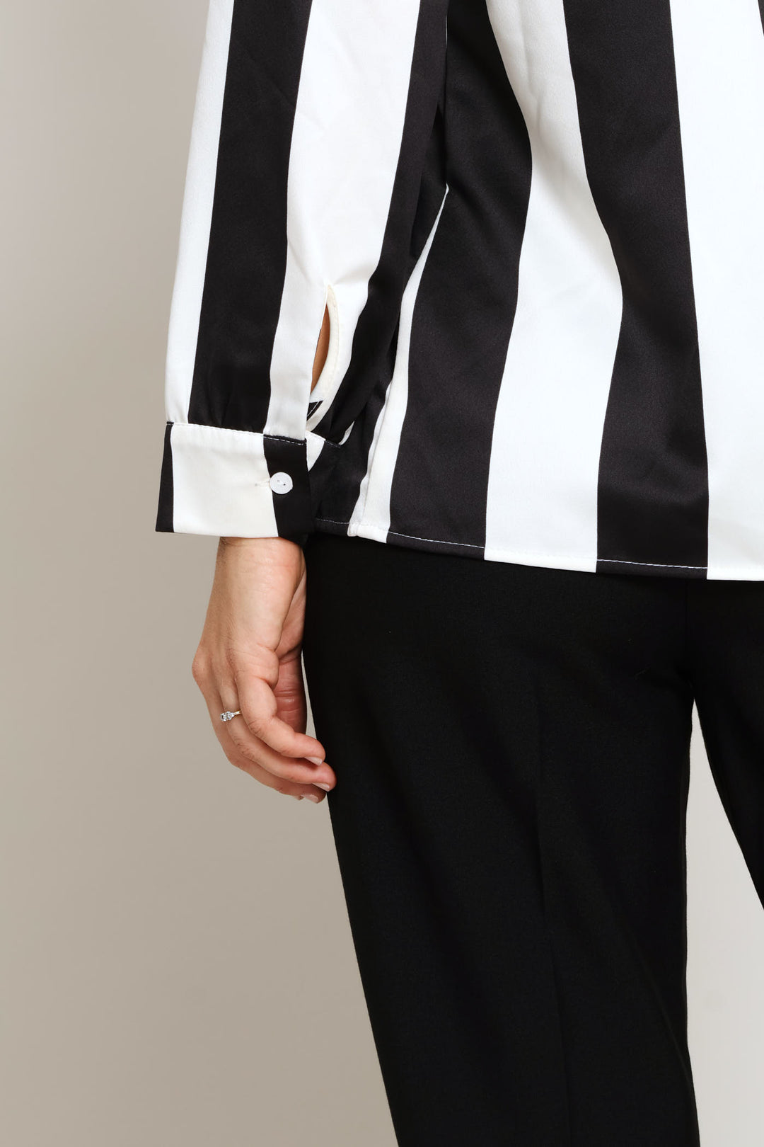 Wide Stripe Satin Shirt - Black/Cream