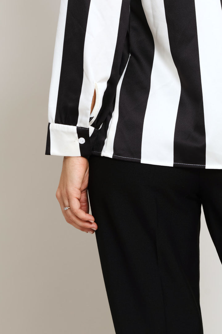 Wide Stripe Satin Shirt - Black/Cream