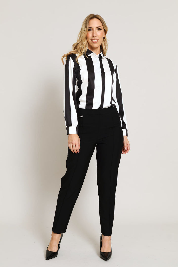 Wide Stripe Satin Shirt - Black/Cream
