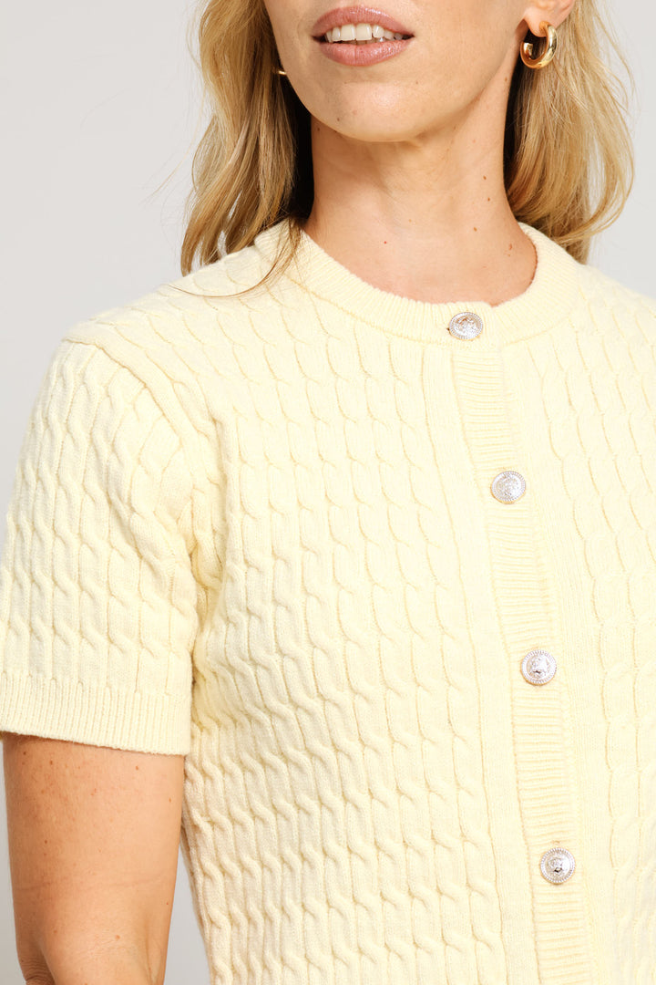 Cable Button Trough Cardi - Butter Yellow