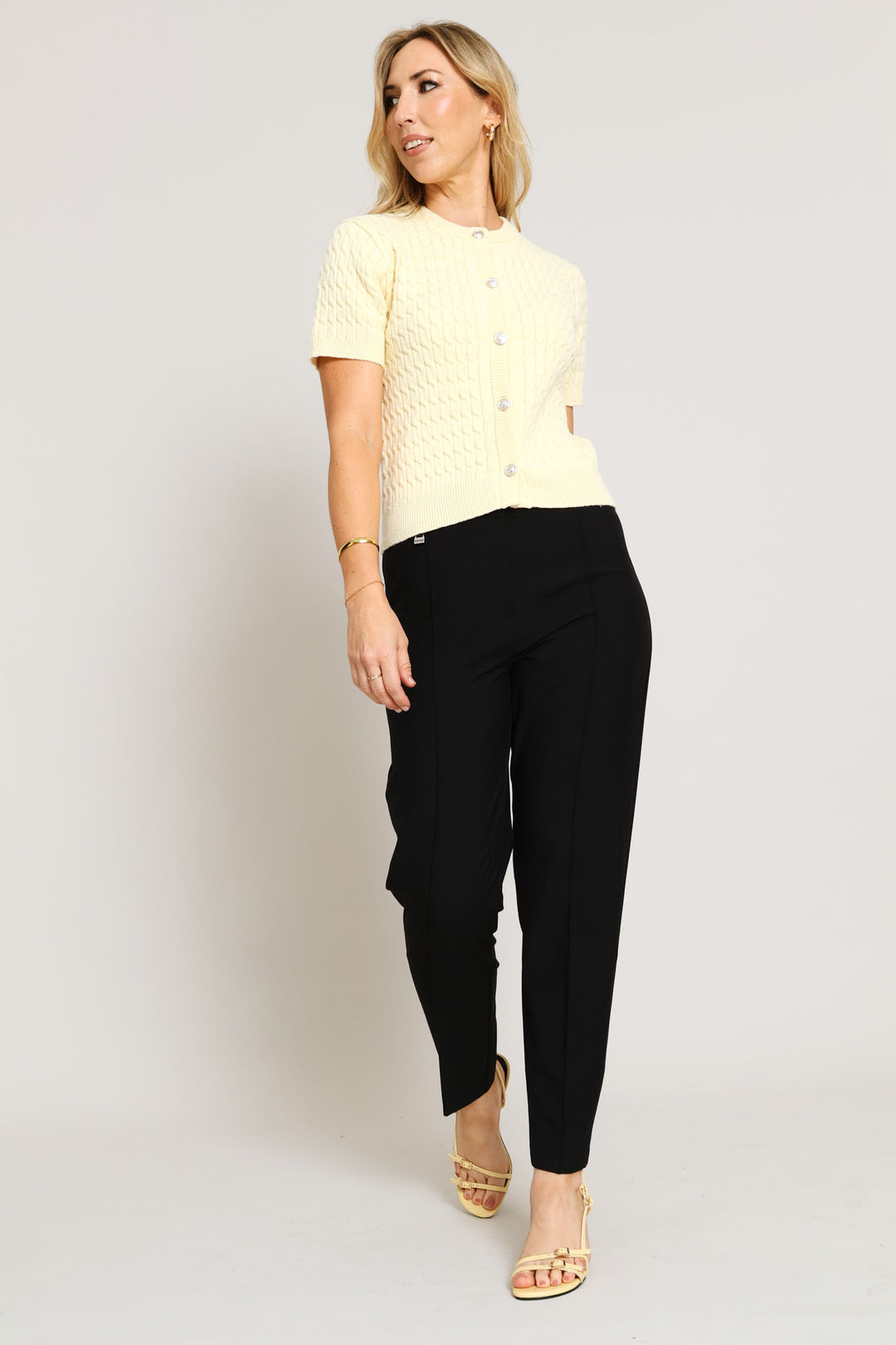 Cable Button Trough Cardi - Butter Yellow