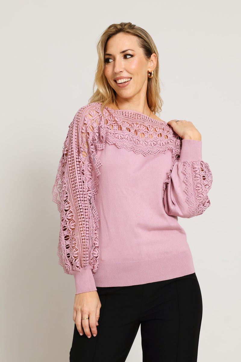 Lace Detail Knitwear - Mauve