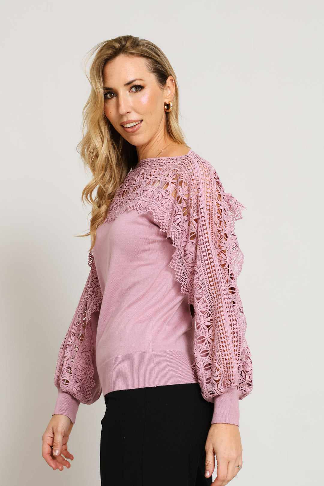 Lace Detail Knitwear - Mauve