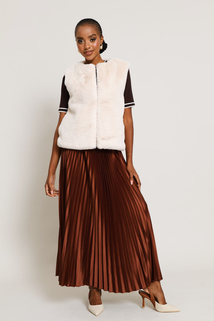 Sleeveless Faux Fur Coat - Cream