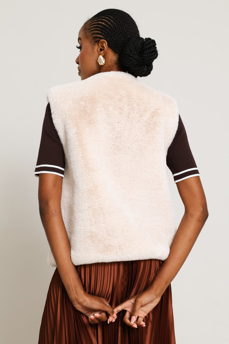 Sleeveless Faux Fur Coat - Cream