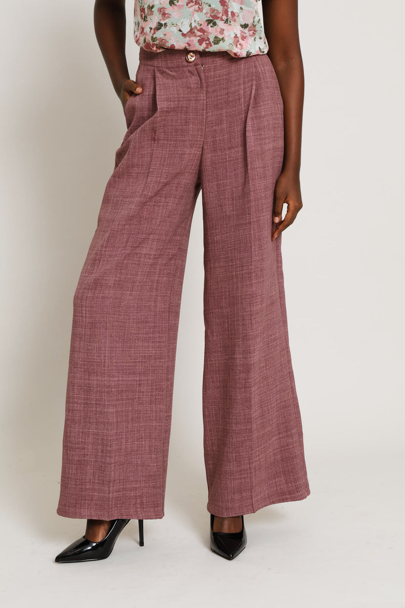 Fancy Button Linen Blend Straight Leg Pant - Mauve