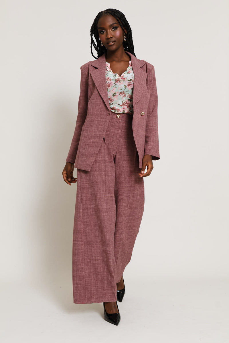 Fancy Button Linen Blend Straight Leg Pant - Mauve