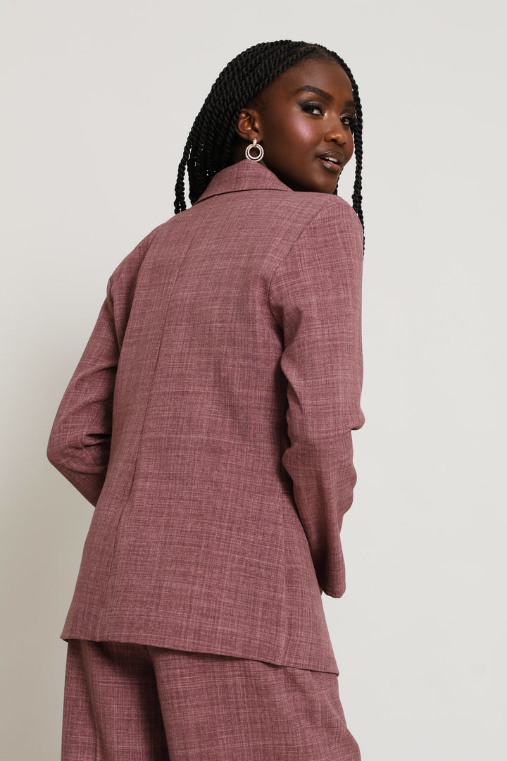 Fancy Button Side Linen Blend Blazer - Mauve