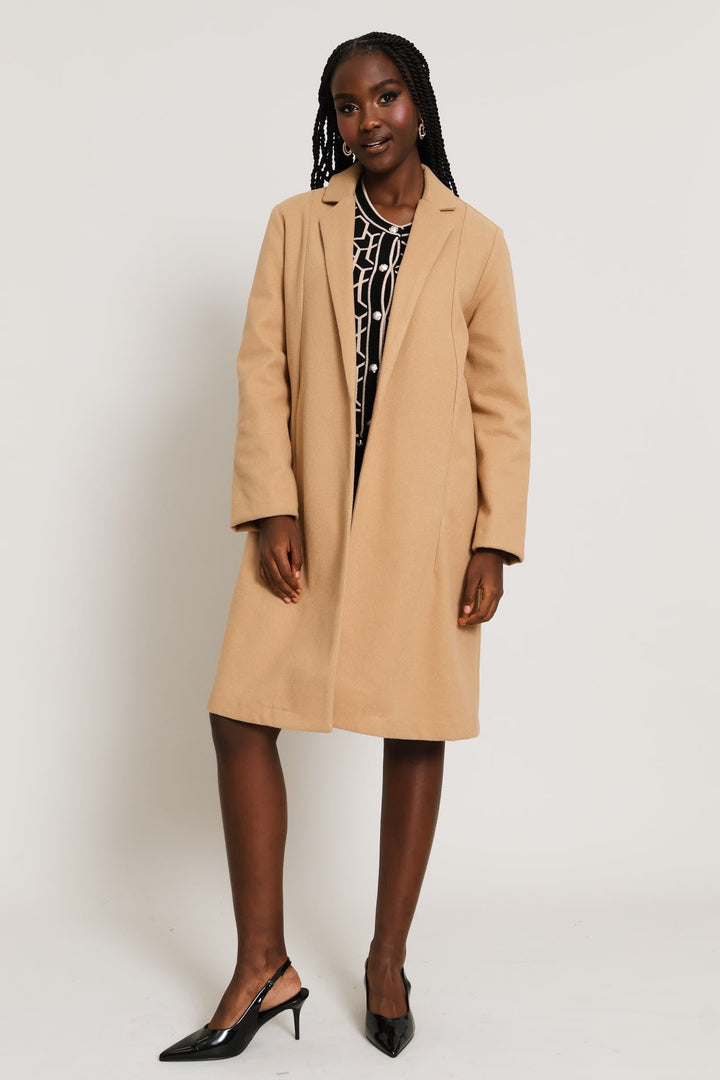 Basic Panelled Pocket Coat - Latte