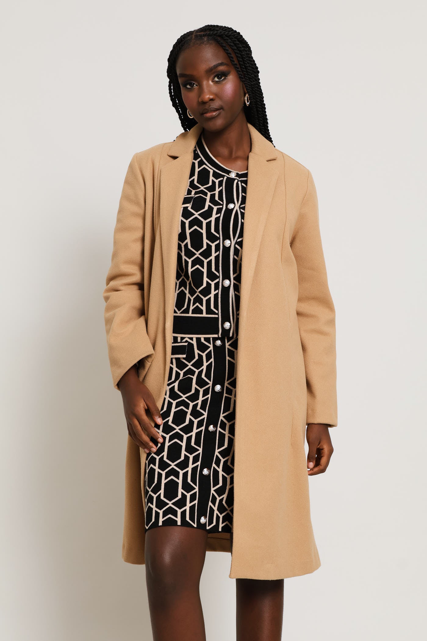 Ladies Crew Neck Geo Cardi - Black/Beige – Edgars
