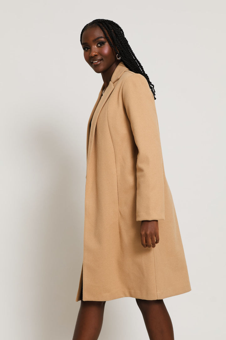 Basic Panelled Pocket Coat - Latte