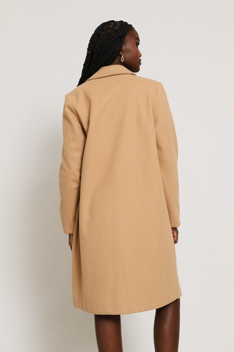 Basic Panelled Pocket Coat - Latte