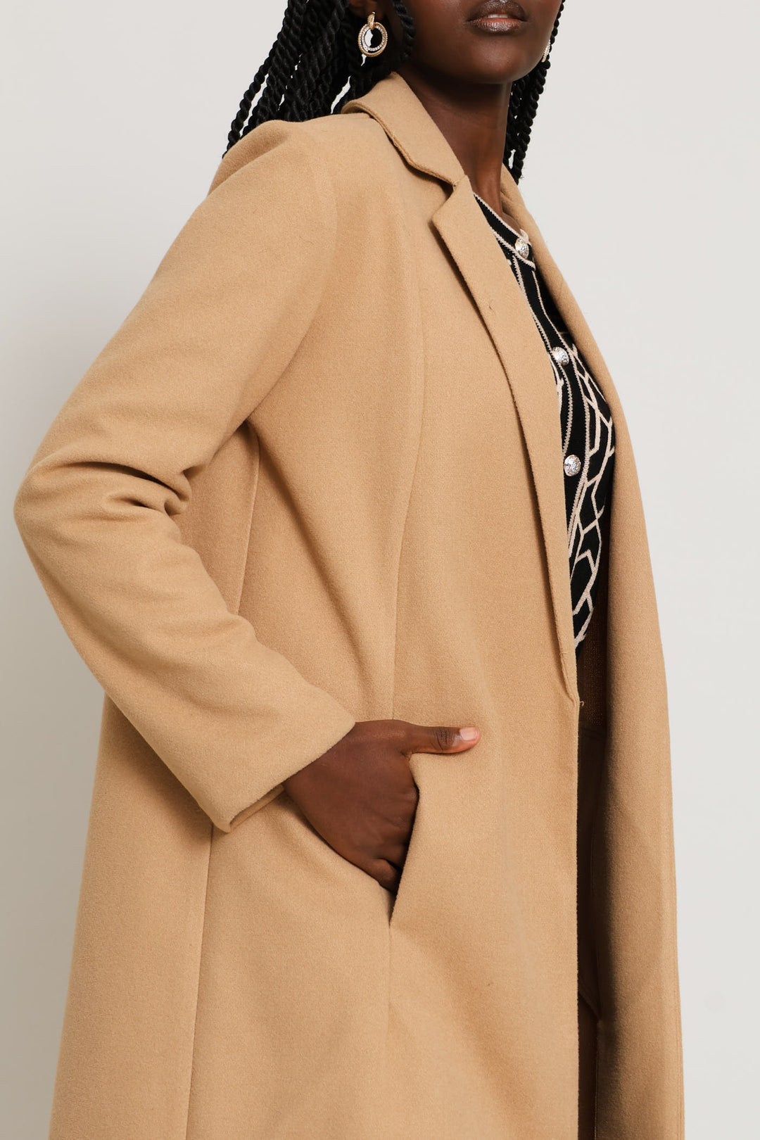 Basic Panelled Pocket Coat - Latte