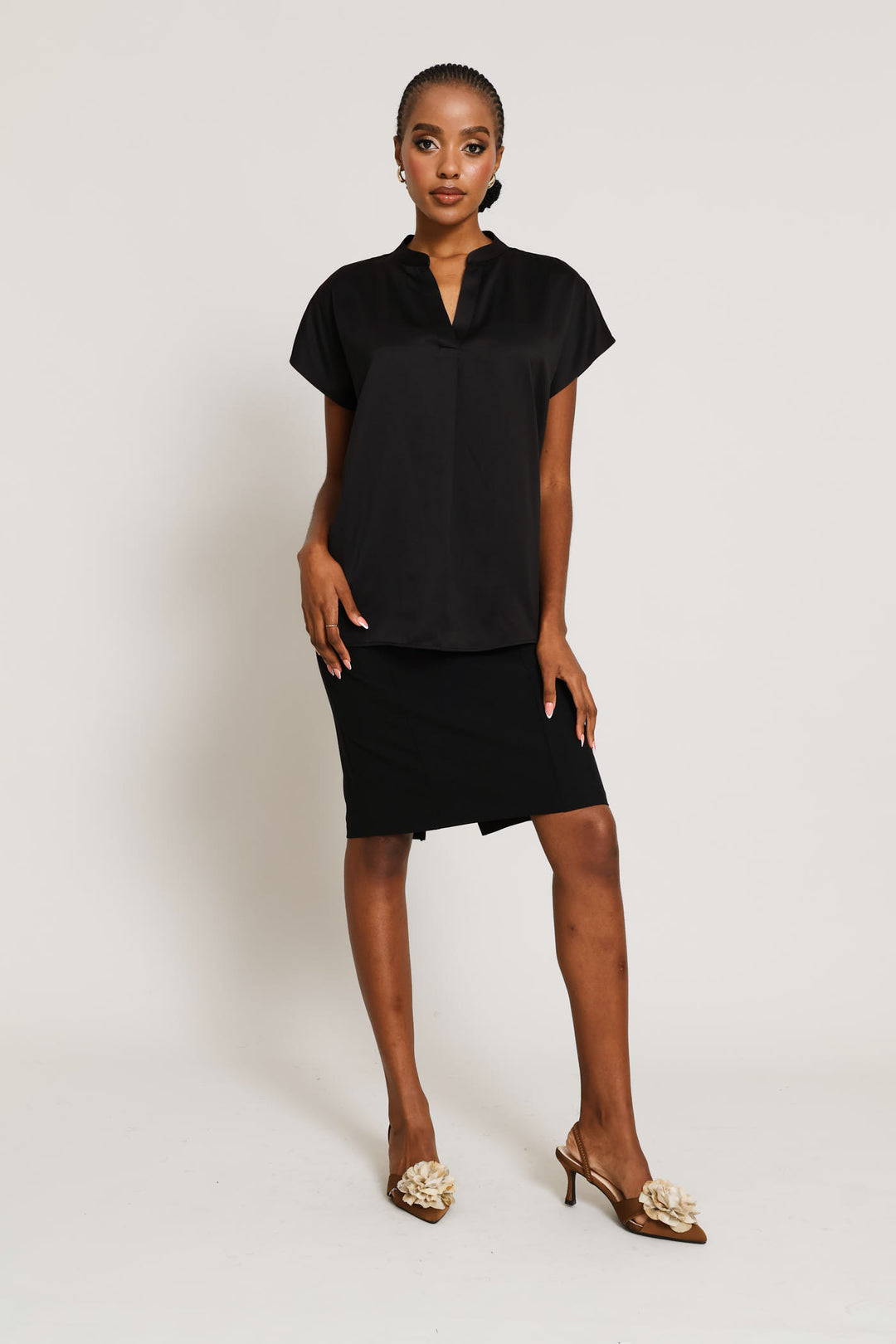 Mandarin Collar Blouse - Black