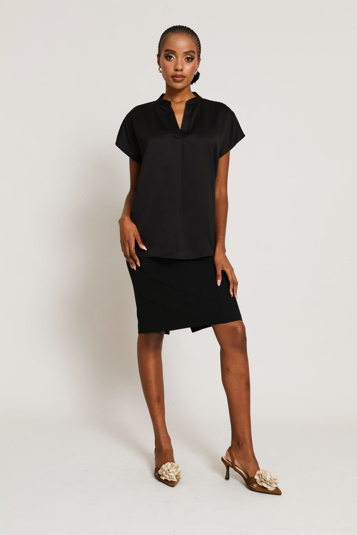 Mandarin Collar Blouse - Black