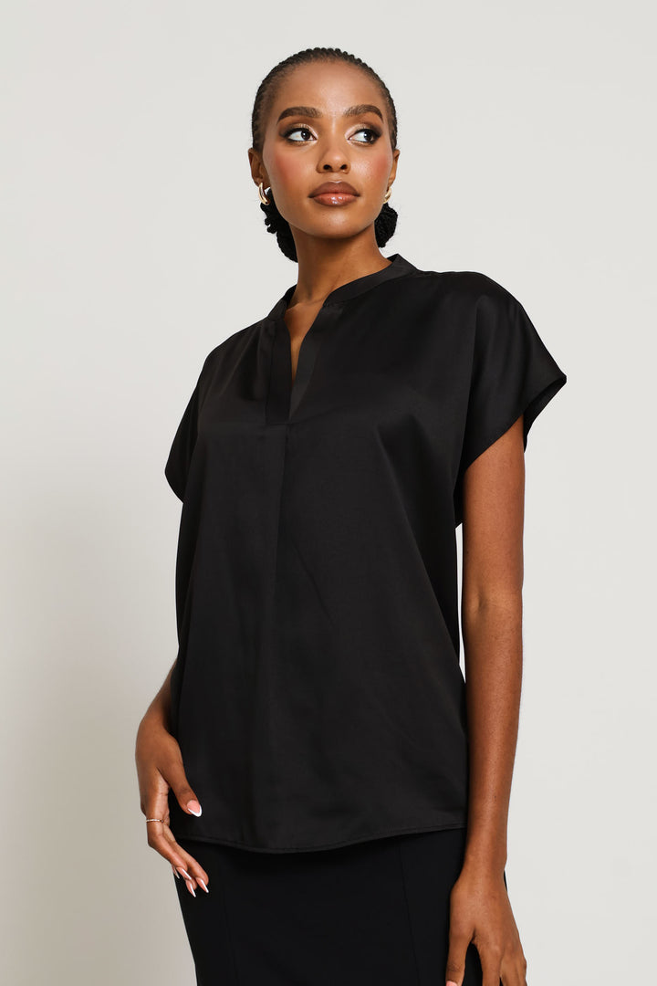 Mandarin Collar Blouse - Black