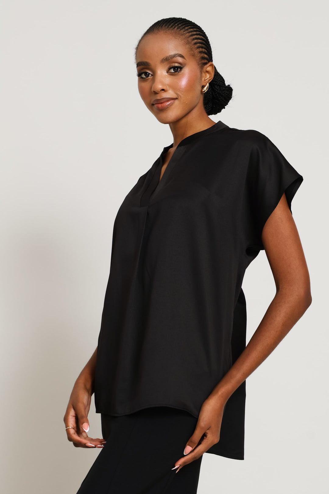 Mandarin Collar Blouse - Black