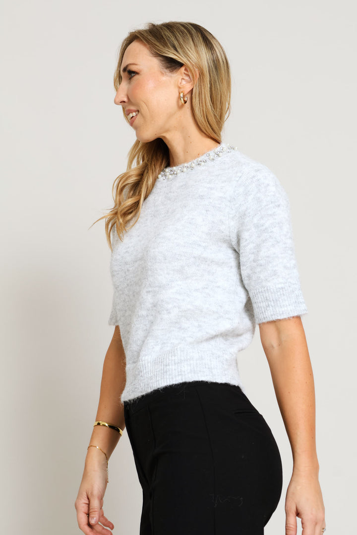 Jewel Mohair Pullover - Ice Grey