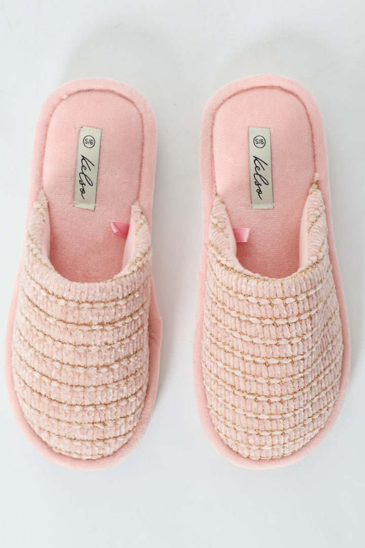 Chenille & Gold Closed Toe Mule Slipper - Blush