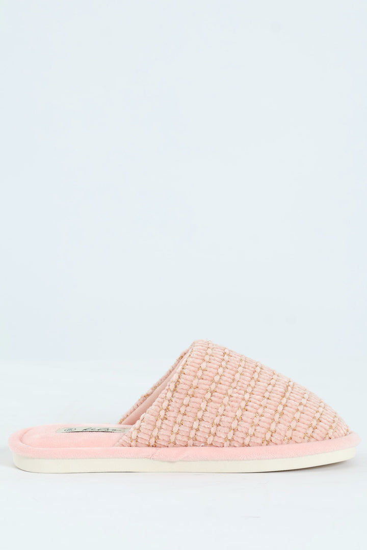 Chenille & Gold Closed Toe Mule Slipper - Blush