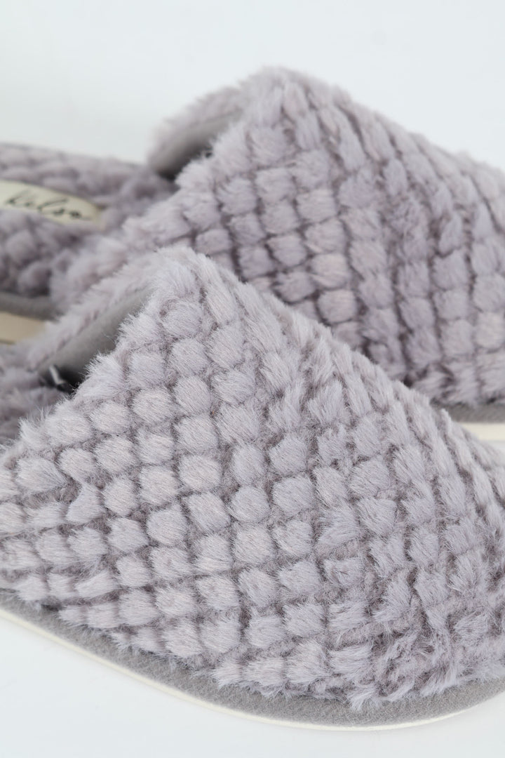 Waffle Fur Closed Toe Slipper - Grey