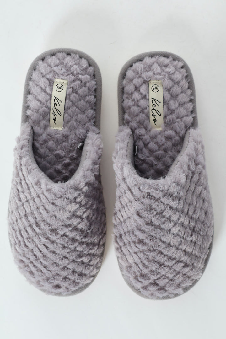 Waffle Fur Closed Toe Slipper - Grey