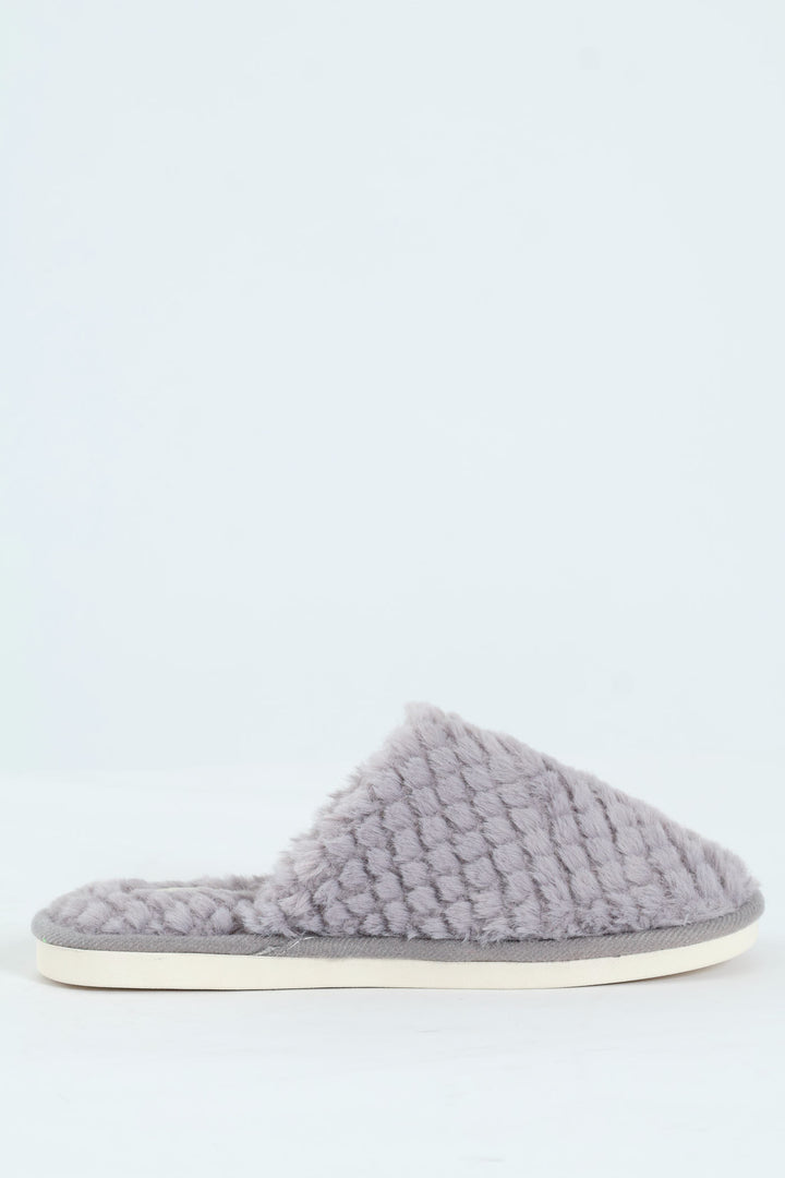 Waffle Fur Closed Toe Slipper - Grey