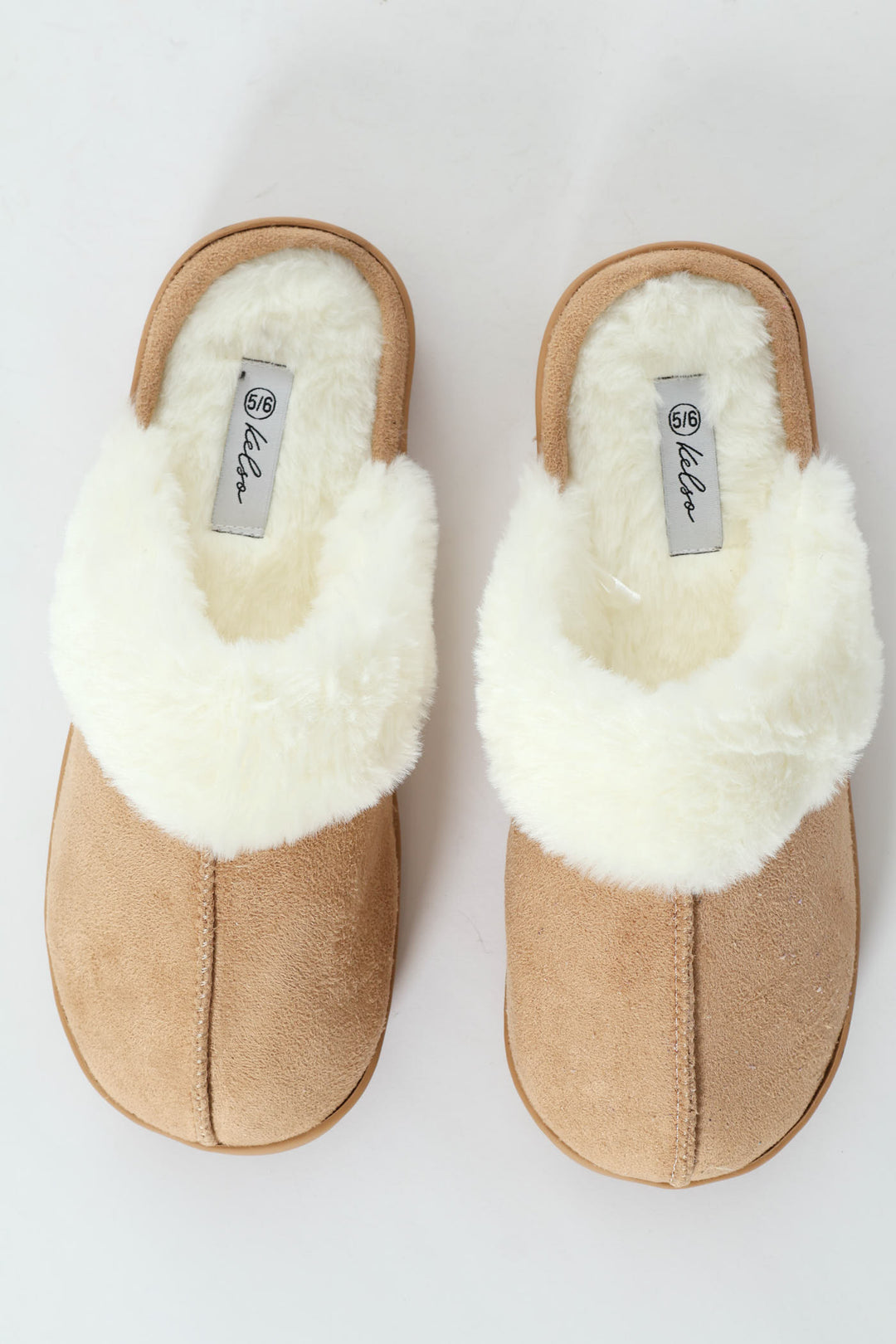 Closed Toe Slipper With Fur Trim - Stone