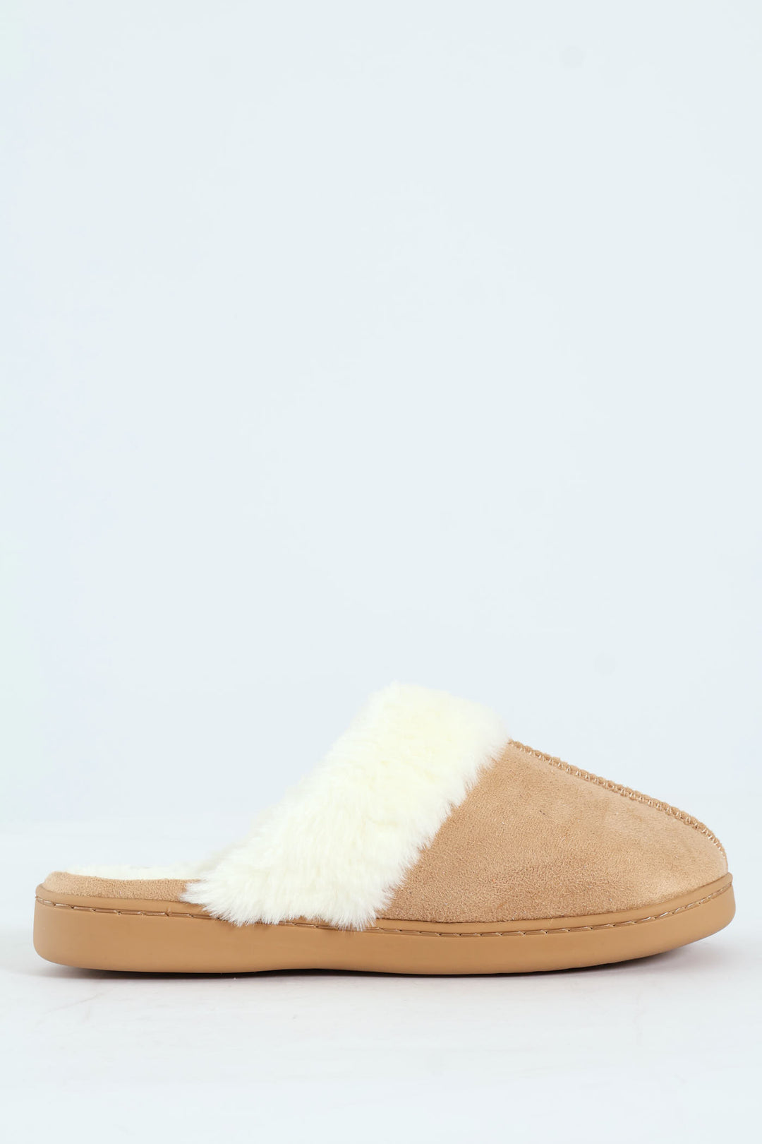 Closed Toe Slipper With Fur Trim - Stone