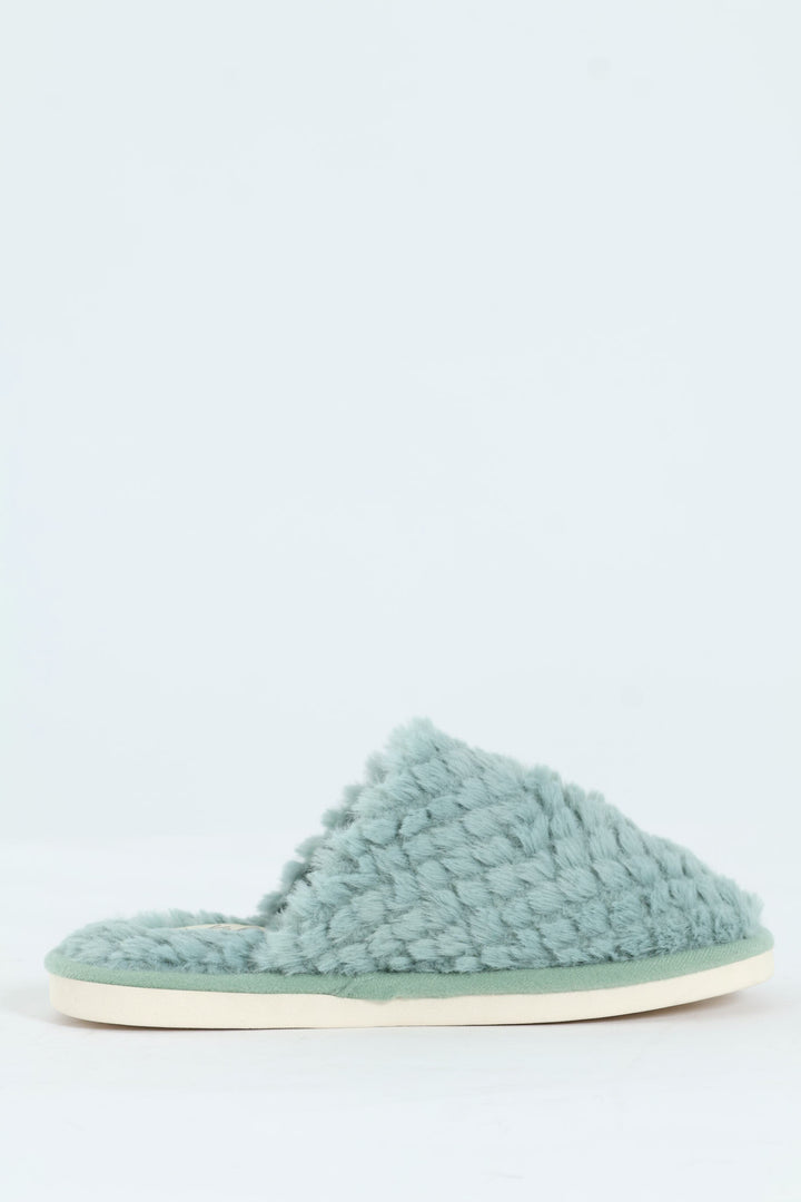 Waffle Fur Closed Toe Slipper - Sage