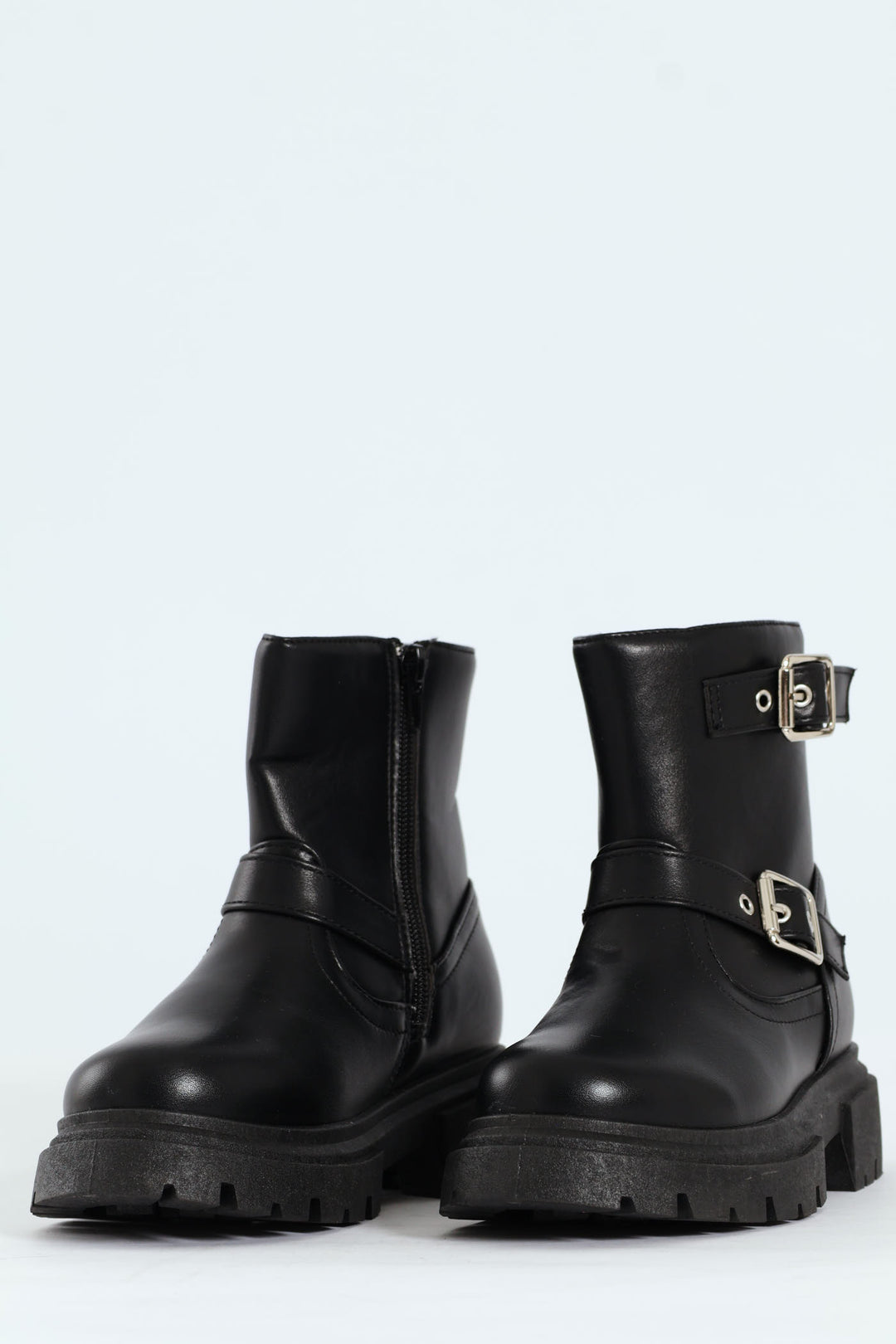 Girls PU Biker Boot - Black