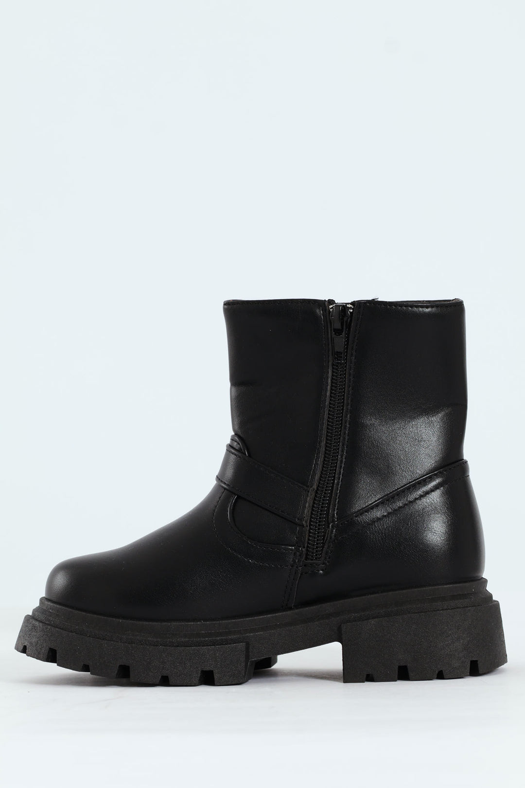 Girls PU Biker Boot - Black