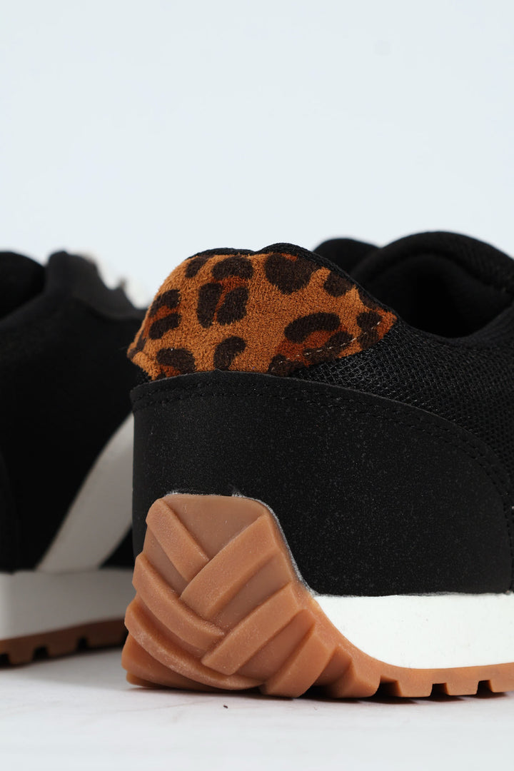 Girls Leopard Retro Sneaker - Black