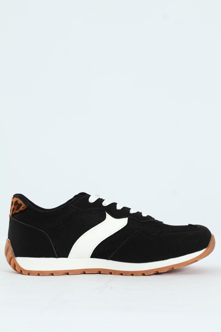 Girls Leopard Retro Sneaker - Black