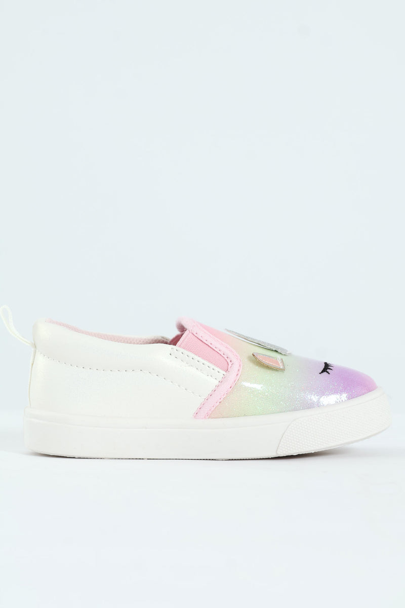 Pre-Girls Rainbow Glitter Slip On Sneaker