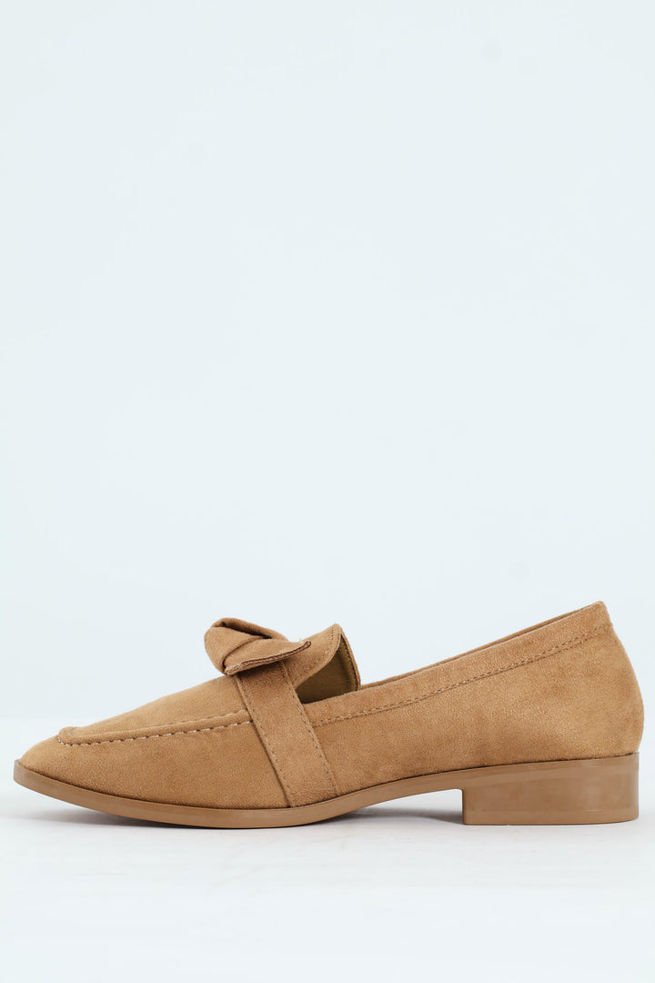 Almond Toe Bow Loafer - Taupe