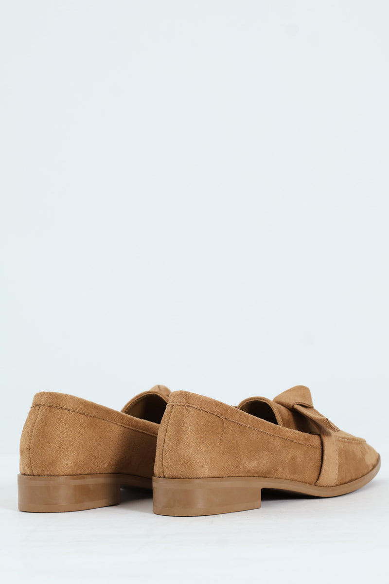Almond Toe Bow Loafer - Taupe