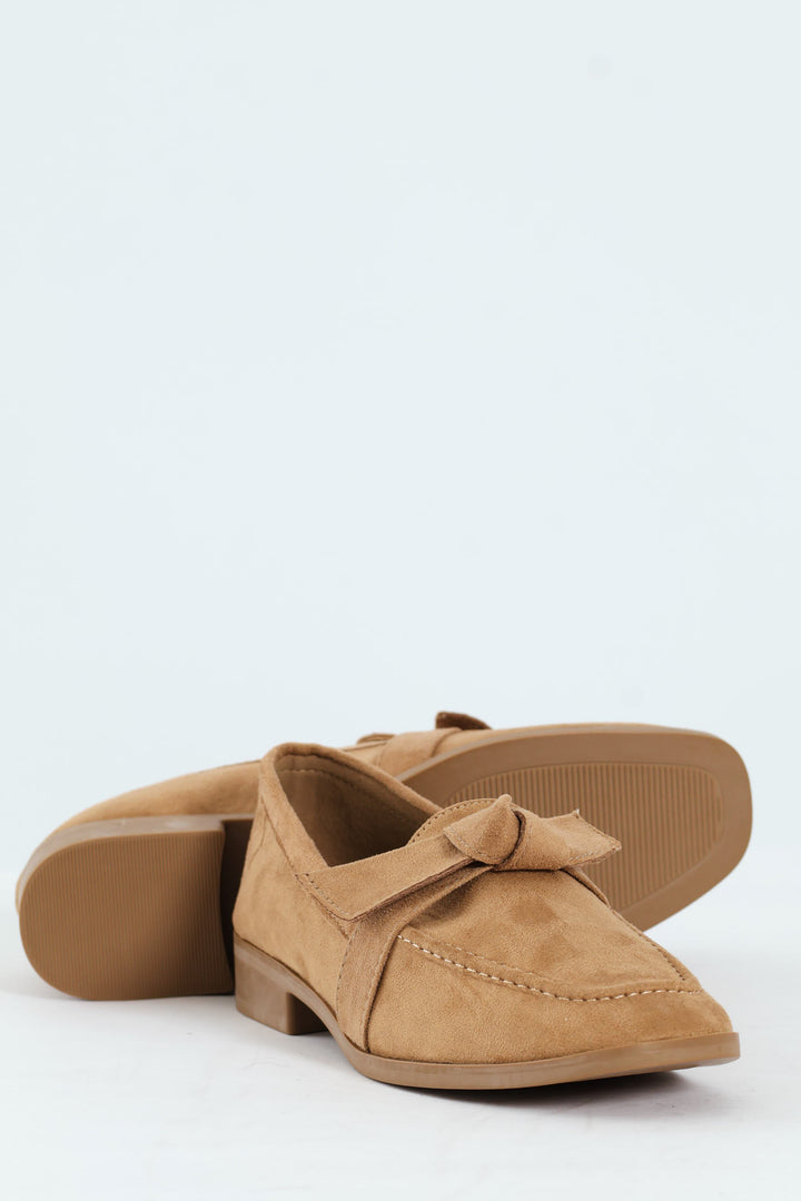 Almond Toe Bow Loafer - Taupe