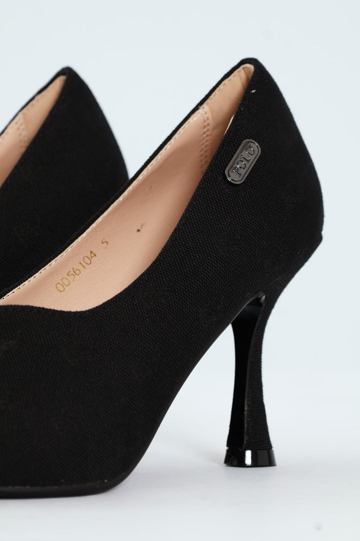 Jacquard Monogram Pointed Toe Court Heel - Black