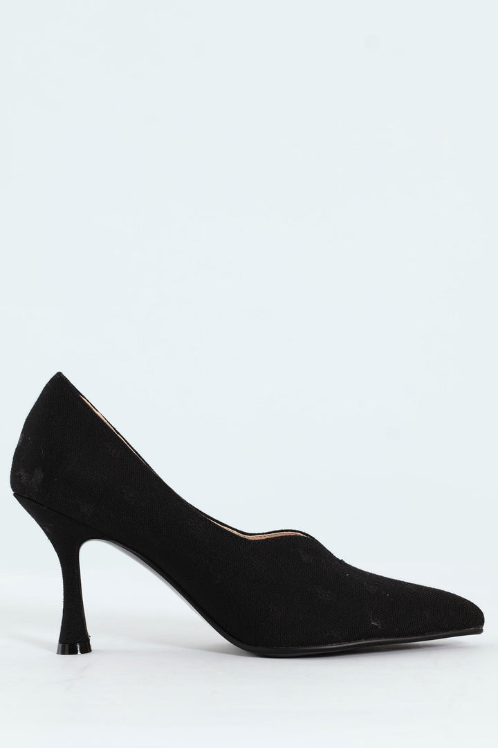 Jacquard Monogram Pointed Toe Court Heel - Black