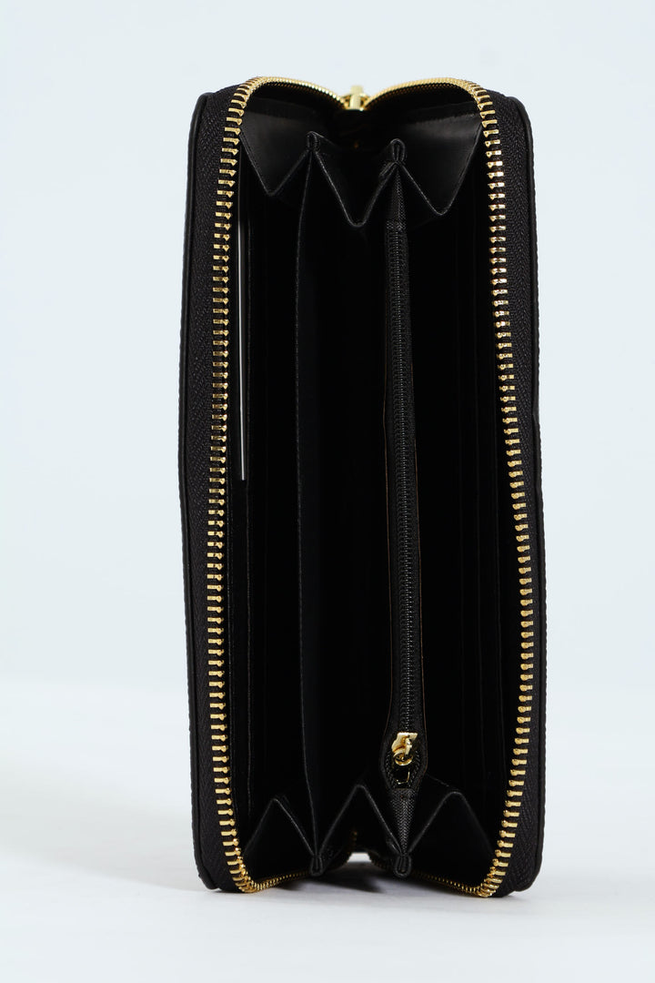 Carrie Pebble Raised Logo Ziparound Purse - Black