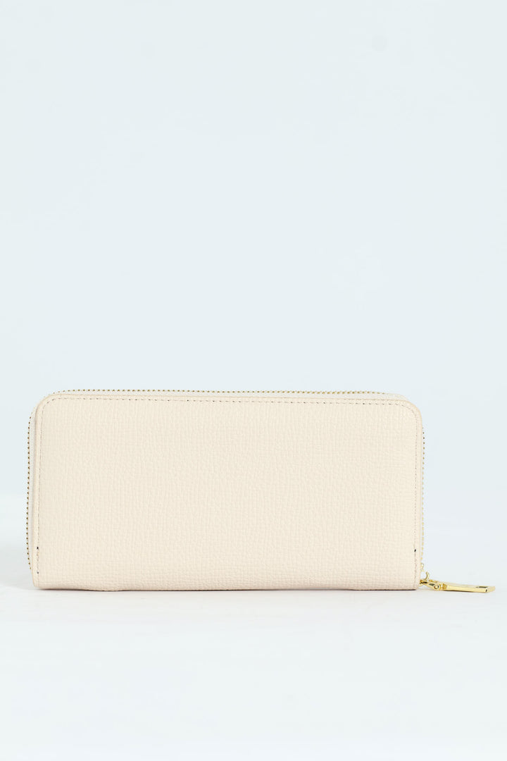 Carrie Pebble Raised Logo Ziparound Purse - Cream