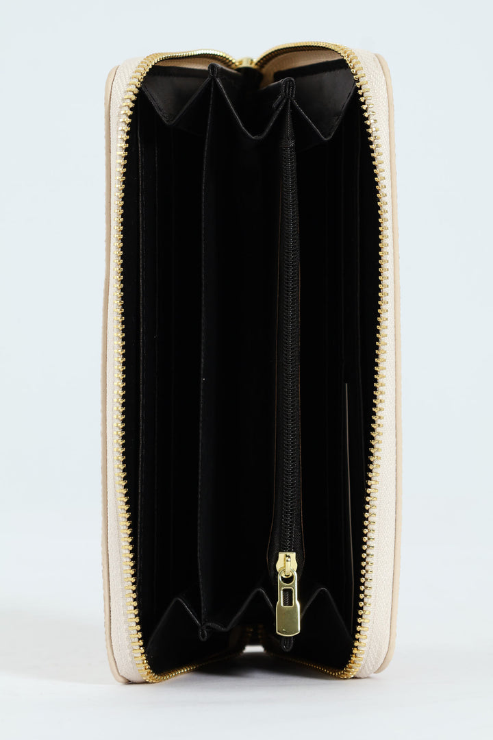 Carrie Pebble Raised Logo Ziparound Purse - Cream