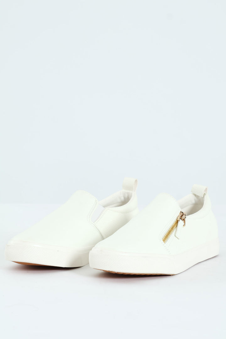 Slip On Platform Sneaker With Zip - Off White