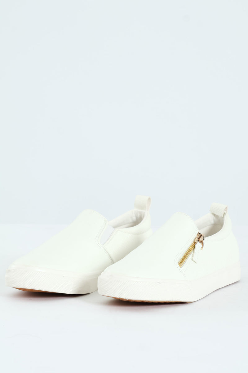 Slip On Platform Sneaker With Zip - Off White