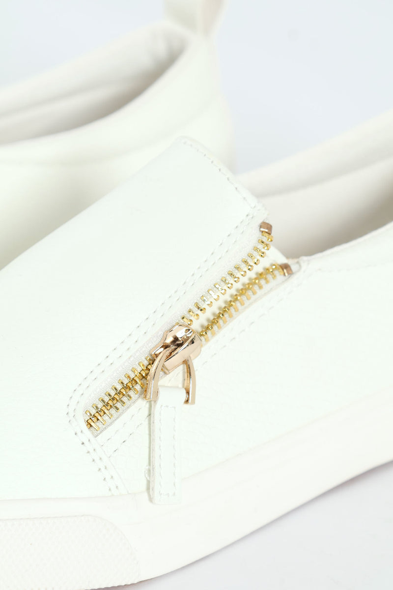 Slip On Platform Sneaker With Zip - Off White