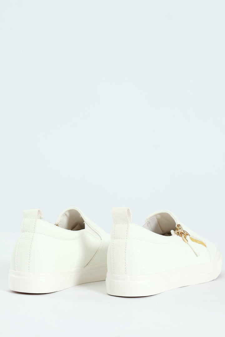 Slip On Platform Sneaker With Zip - Off White