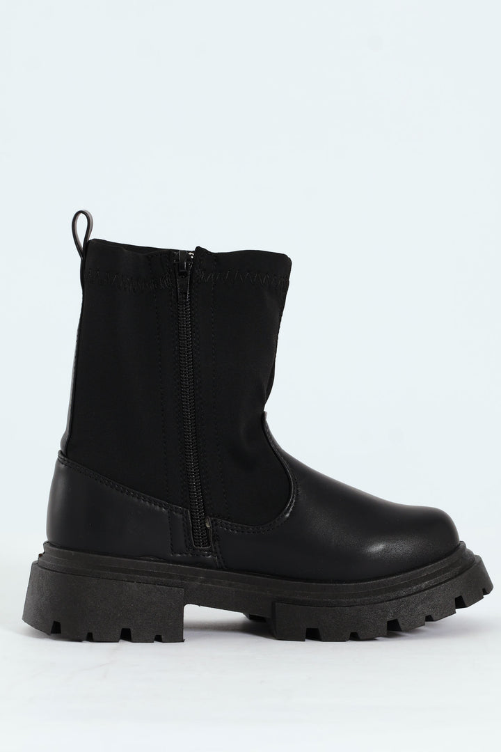 Girls PU Neoprene Chelsea Boot - Black