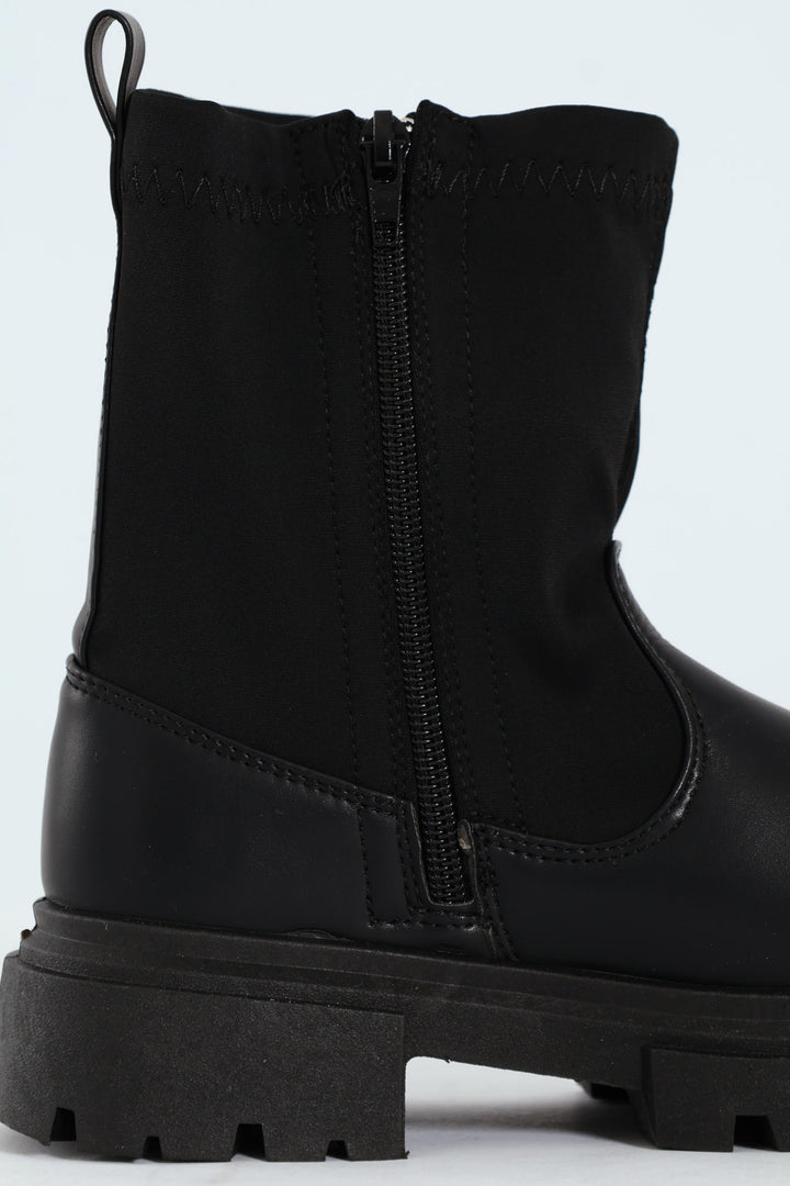 Girls PU Neoprene Chelsea Boot - Black